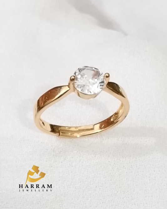 Adjustable Gold Plated Single stone Ring