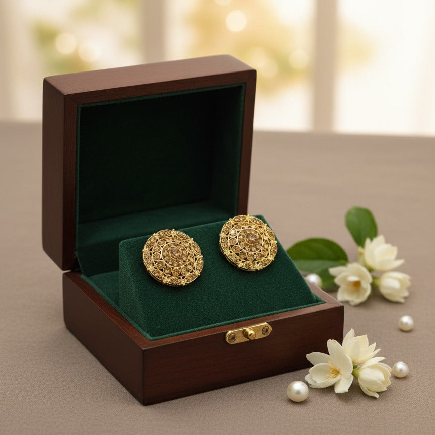 Royal Gold Filigree Stud Earrings for Women