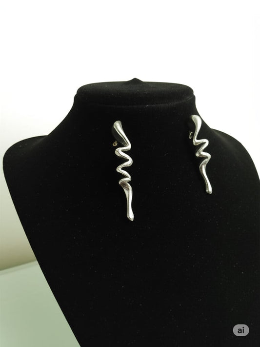 Abstract Wave Silver Earrings