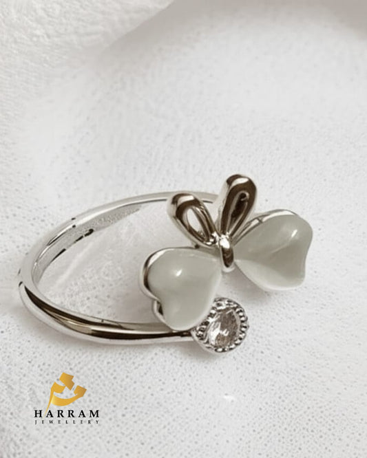 Bow Ring with Pearl and Crystal Accent