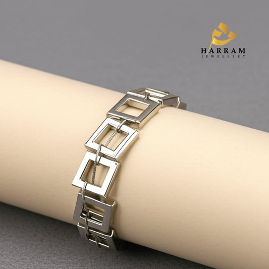 Square Link Bracelet – Modern Silver Finish
