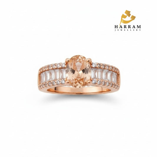 Royal Oval Stone Ring with Golden Finish