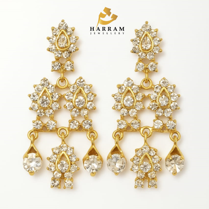 Royal Gold Crystal Chandbali Earrings