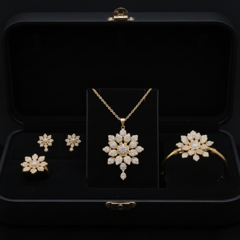 Luxury Gold Flower Jewellery Set for Women