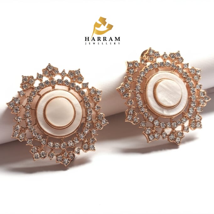 Radiant Rose-Gold Floral Stud Earrings