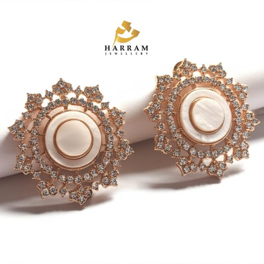 Radiant Rose-Gold Floral Stud Earrings