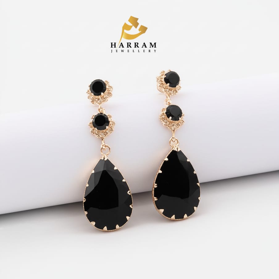 Midnight Glam Teardrop Black Earrings