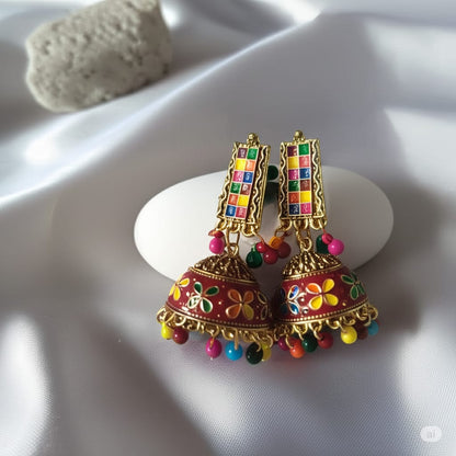 Vibrant Meenakari Jhumka Earrings