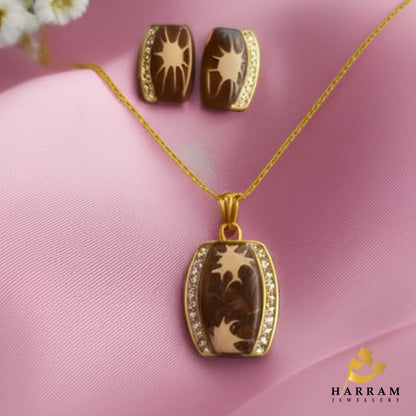 Royal Brown Enamel & Gold-Plated Locket Set