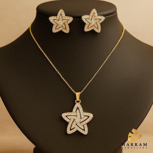 Star Elegance Gold-Plated Locket & Earrings Set