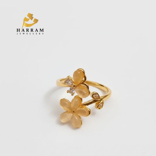 Floral Bloom Butterfly Stone Ring