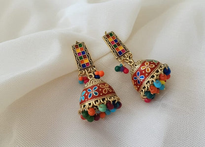 Vibrant Meenakari Jhumka Earrings