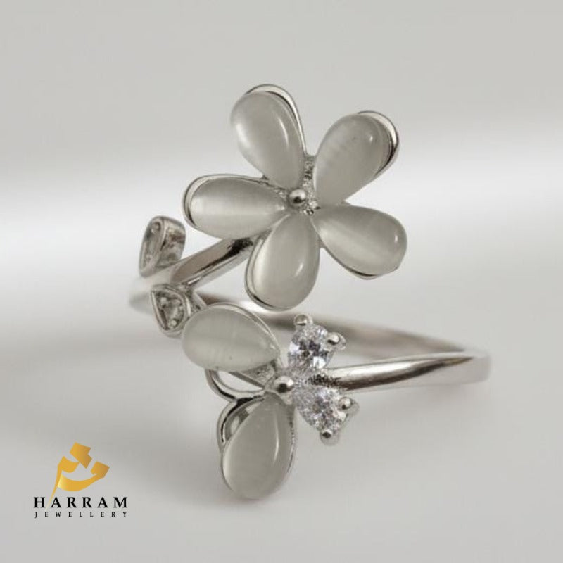 Floral Bloom Butterfly Stone Ring