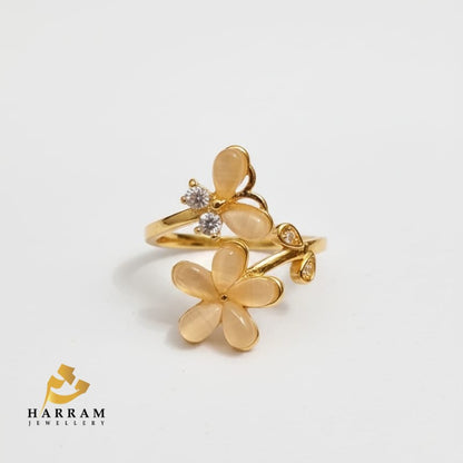 Floral Bloom Butterfly Stone Ring