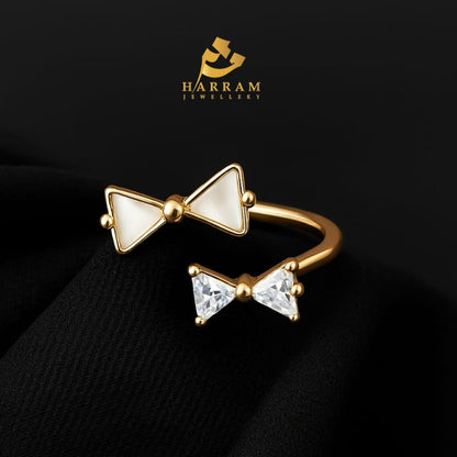 Bow Ring with Dual-Tone Stones