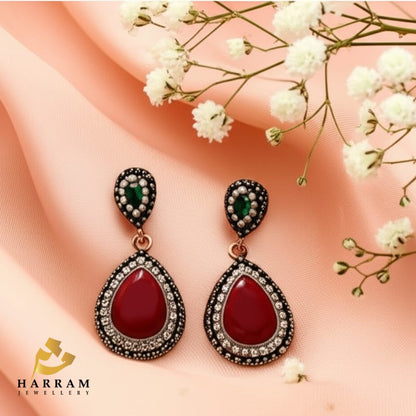 Ruby Red & Emerald Green Teardrop Earrings