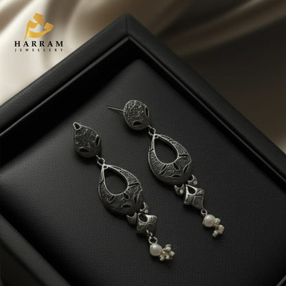 Antique Silver Drop Earrings with Pearl Accents