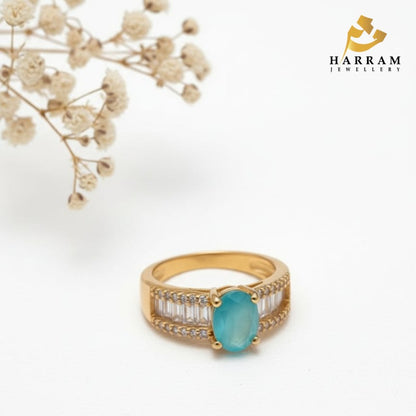 Royal Oval Stone Ring with Golden Finish