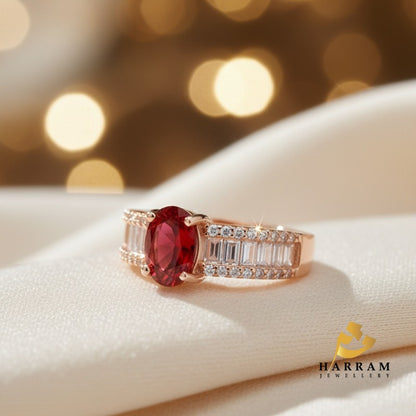 Royal Oval Stone Ring with Golden Finish