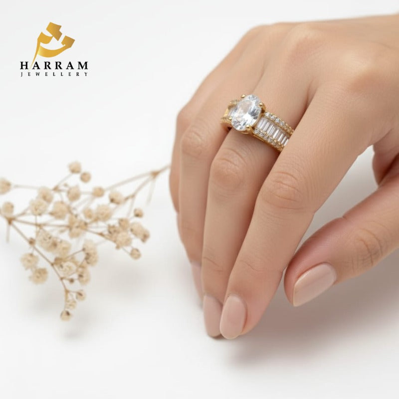 Royal Oval Stone Ring with Golden Finish