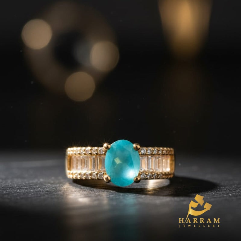 Royal Oval Stone Ring with Golden Finish