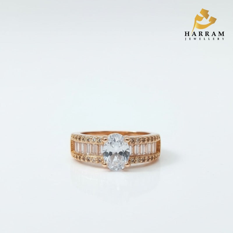 Royal Oval Stone Ring with Golden Finish